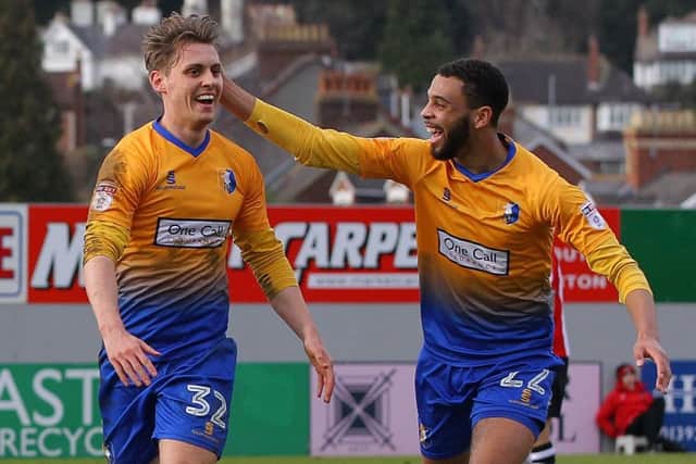 Picture by Gareth Williams/AHPIX.com; Football; Sky Bet League Two; Exeter City v Mansfield Town; 17/2/18 KO 15.00; St James Park; copyright picture; Howard Roe/AHPIX.com; Danny Rose celebrates with CJ Hamilton