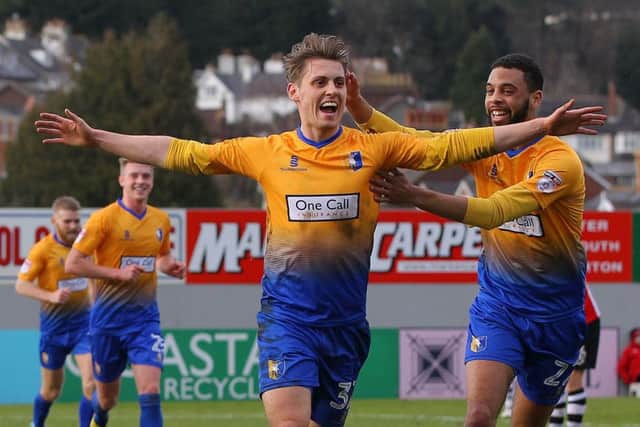 Picture by Gareth Williams/AHPIX.com; Football; Sky Bet League Two; Exeter City v Mansfield Town; 17/2/18  KO 15.00; St James Park; copyright picture; Howard Roe/AHPIX.com; Mansfield's Danny Rose salutes his opening goal at Exeter