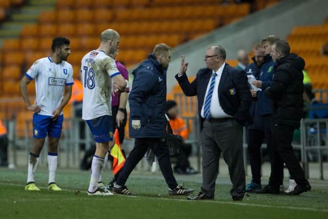 Blackpool vs Mansfield Town - David Mirfin of Mansfield Town goes off injured - Pic By James Williamson