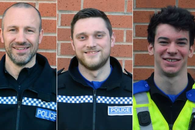 PC Adam Collins, PCSO Tom Smedley and PCSO Matt Thompson