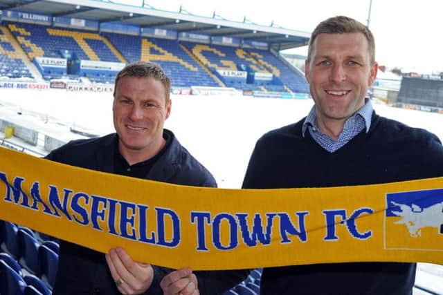 Mansfield Town new manager, David Flitcroft, left, and his assistant manager, Ben Futcher.