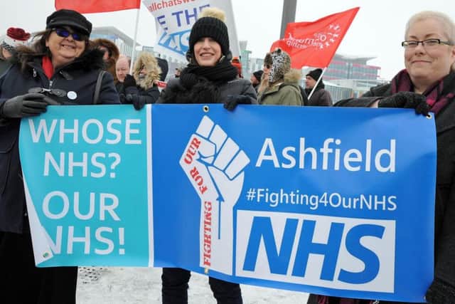 Campaigners fighting against cuts to the NHS made a stand outside the hospital on Mansfield Road, Sutton.