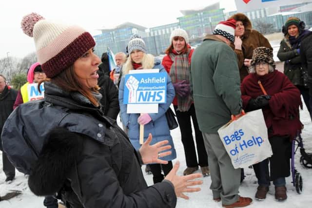 Ashfield MP Gloria De Piero addresses the crowd at the Save the NHS protest outside Kings Mill Hospital on Saturday.