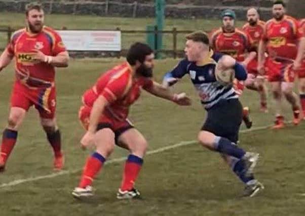Man-of-the-match Harry Brough in action for Mansfield during their narrow 25-24 defeat at Buxton.