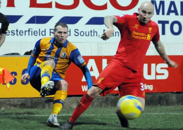 Mansfield Town v Liverpool FA Cup third round. Louis Briscoe and Jon-Jo Shelvey.