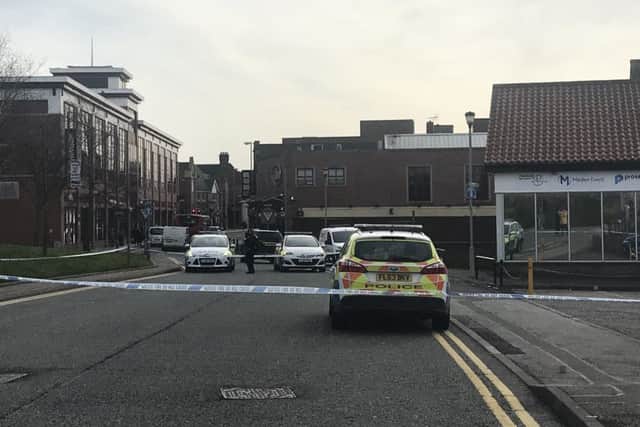 Police at the scene in Clumber Street today.