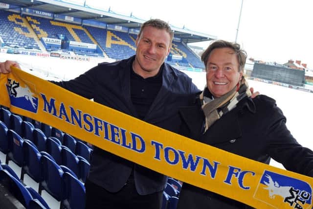 Mansfield Town owner, John Radford, with new manager David Flitcroft at the One Call Stadium press call on Thursday.