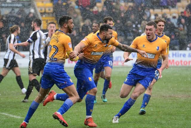 Picture by Howard Roe/AHPIX.com;Football;Skybet; League Two;EFL;Notts County v Mansfield Town17/3/2018  KO 1.00 pm; Meadow Lane;copyright picture;Howard Roe;07973 739229Stag's Kane Hemmings celebrates his late equiliser against Notts  County