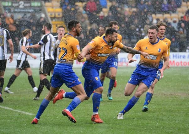 Picture by Howard Roe/AHPIX.com;Football;Skybet; League Two;EFL;
Notts County v Mansfield Town
17/3/2018  KO 1.00 pm; Meadow Lane;
copyright picture;Howard Roe;07973 739229

Stag's Kane Hemmings celebrates his late equiliser against Notts  County