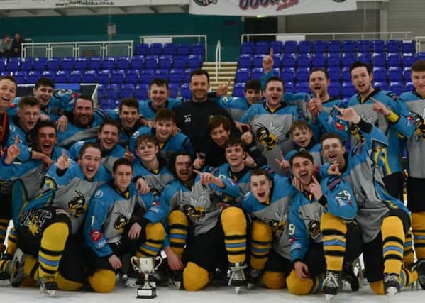 Sutton Sting celebrate winning the North Two Conference of the National Ice Hockey League. (PHOTO BY: Christopher Rastall Photography).