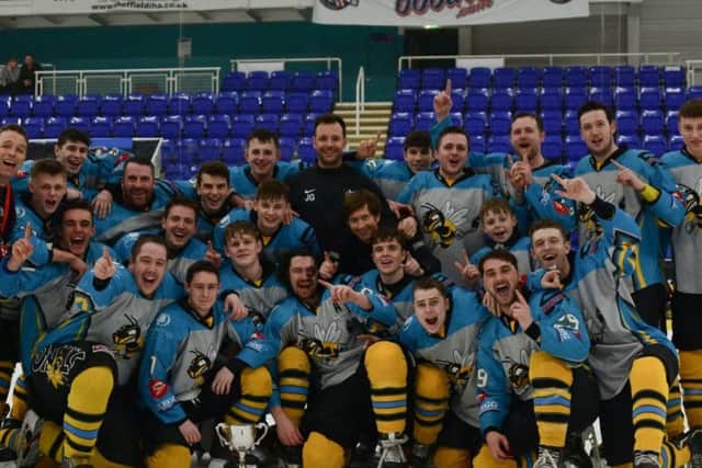 Sutton Sting celebrate winning the North Two Conference of the National Ice Hockey League. (PHOTO BY: Christopher Rastall Photography).