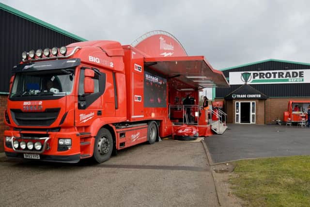 The Milwaukee Tools truck tour arrives at at Protrade in Mansfield. (PHOTO BY: Rachel Atkins)