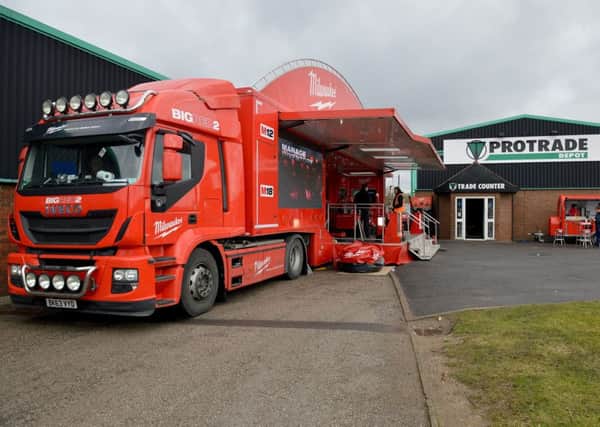 The Milwaukee Tools truck tour arrives at at Protrade in Mansfield. (PHOTO BY: Rachel Atkins)