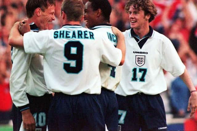 England celebrate scoring against Holland in 1996
