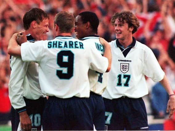 England celebrate scoring against Holland in 1996