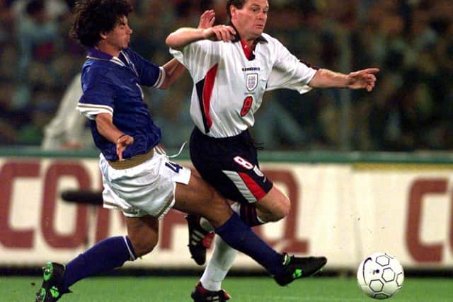 Paul Gascoigne in action against Italy in 1997