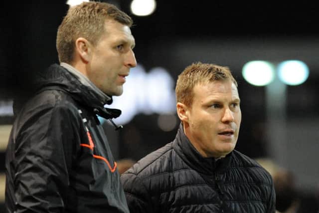 Stags assistant manager Ben Futcher and manager, David Flitcroft.