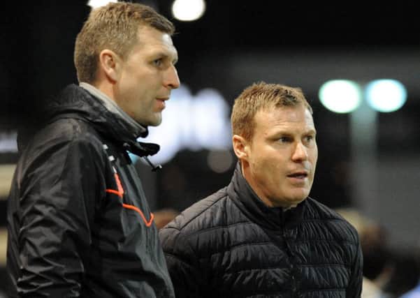 Stags assistant manager Ben Futcher and manager, David Flitcroft.