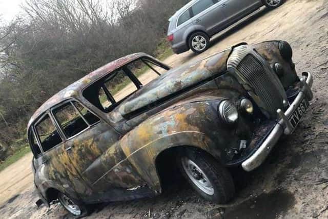 The burned-out classic car. Picture by Jodie Langley.