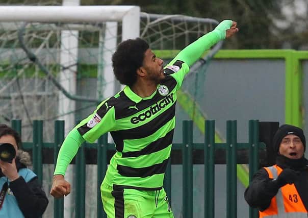 Picture by Gareth Williams/AHPIX.com; Football; Sky Bet League Two; Forest Green Rovers v Mansfield Town; 24/3/18  KO 15.00; The New Lawn; copyright picture; Howard Roe/AHPIX.com; Rovers' Reuben Reid celebrates scoring the opener against Mansfield