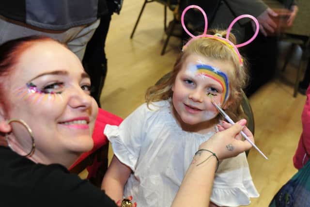 Fun day in aid of five-year-old Carter who has Duchenne muscular dystrophy.Emilie Atherton, 6, gets her face painted by Carter's mum Jodie during Saturday's fundraiser at Rainworth Miners Welfare.