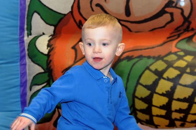 Fun day in aid of five-year-old Carter who has Duchenne muscular dystrophy.Jayce Hardwick, 2, has fun on the bouncy castle.