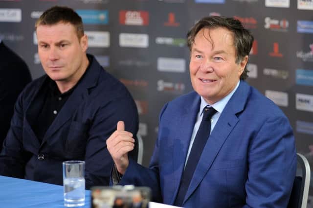 Mansfield Town owner, John Radford, with new manager David Flitcroft