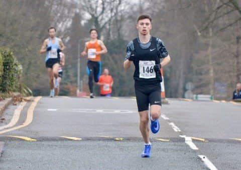 Luke Duffy on the last lap towards victory in the London Mini-Marathon.