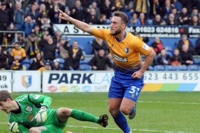 Ricky Miller pulls a third goal back for the Stags.