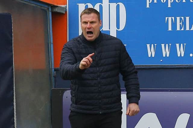 An animated David Flitcroft on the touchline at Luton. Picture by Gareth Williams/AHPIX.com