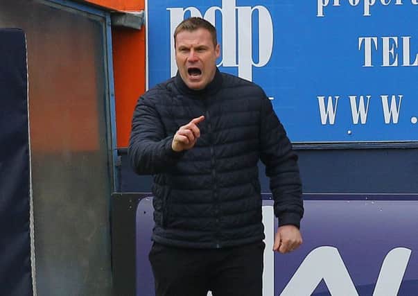 An animated David Flitcroft on the touchline at Luton. Picture by Gareth Williams/AHPIX.com