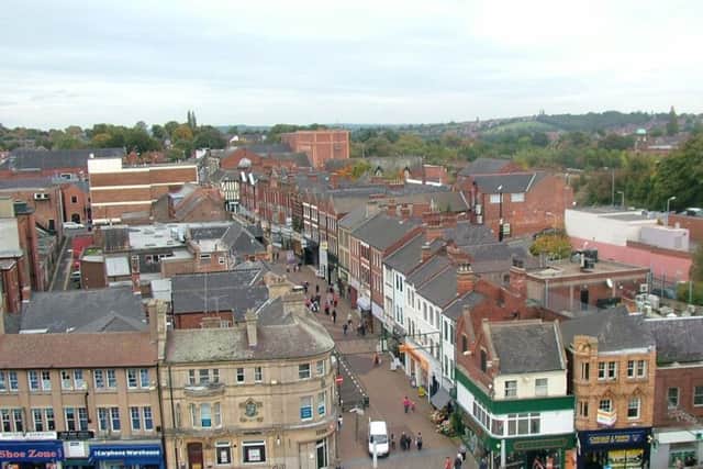 An aerial view of Leeming Street Mansfield.
