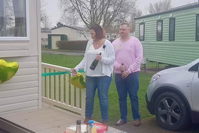 Wendy and David Willcock launch the two caravans built in his honour at Butlins Skegness.
