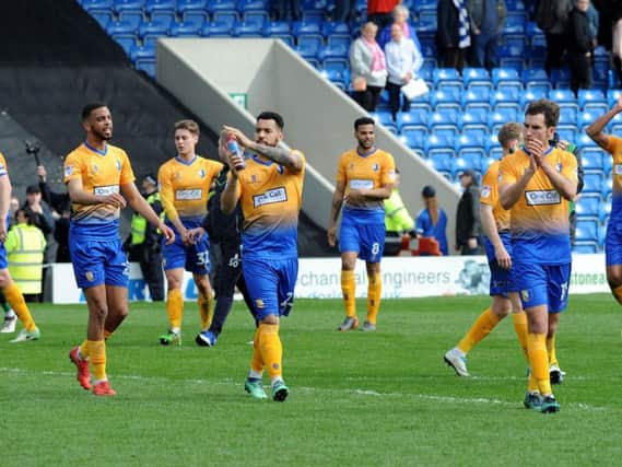 Stags players thank the fans after the win at Chesterfield.