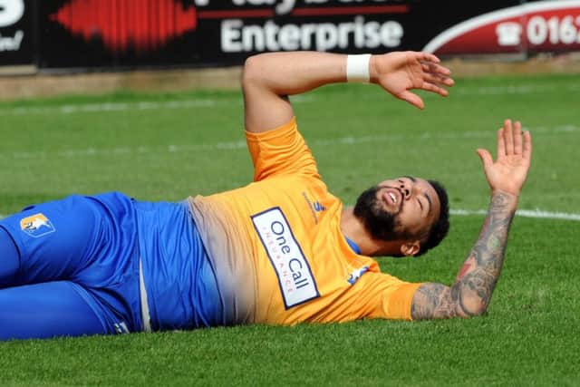 Mansfield Town v Port Vale.Kane Hemmings after missing a first half chance.