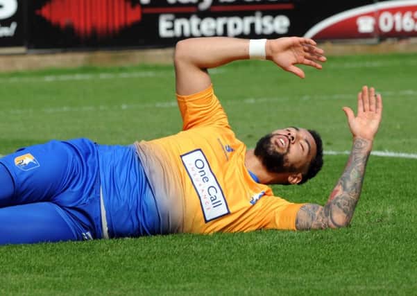 Mansfield Town v Port Vale.
Kane Hemmings after missing a first half chance.
