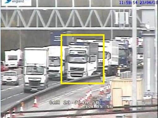 The broken down HGV. Picture by Highways England.