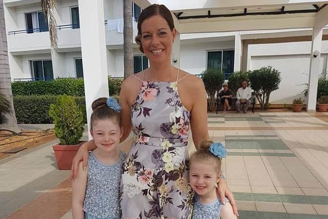 Slimmer Claire Trewick with her two children, Jessica and Jasmine.