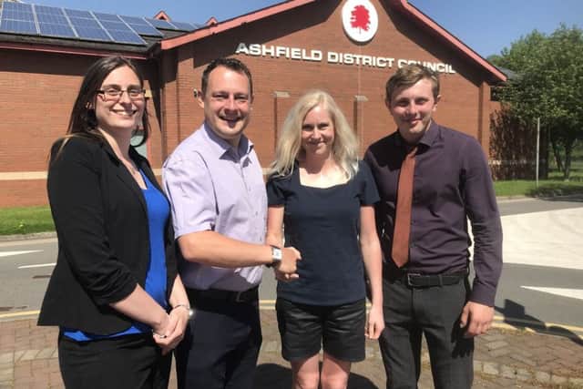 Melanie Darrington  is welcomed to the Ashfield Independents by Councillor Jason Zadrozny, Leader of Ashfield District Council and Councillors Helen Ann Smith and Tom Hollis, Deputy Leaders of Ashfield District Council.