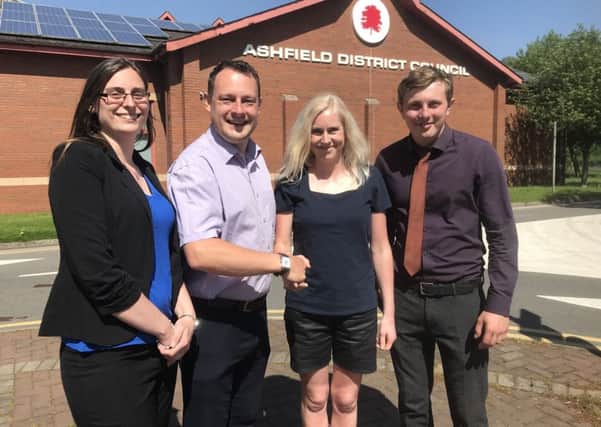 Melanie Darrington  is welcomed to the Ashfield Independents by Councillor Jason Zadrozny, Leader of Ashfield District Council and Councillors Helen Ann Smith and Tom Hollis, Deputy Leaders of Ashfield District Council.