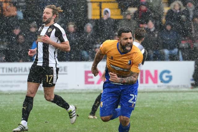 Picture by Howard Roe/AHPIX.com;Football;Skybet; League Two;EFL;Notts County v Mansfield Town17/3/2018  KO 1.00 pm; Meadow Lane;copyright picture;Howard Roe;07973 739229Stag's Kane Hemmings celebrates the late penalty equiliser
