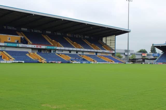 The Mansfield Town pitch, which is undergoing renovation work.