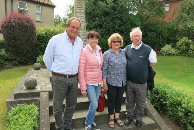 The Mayor of  Robiac Rochessadoule  Henri Chalvidan and his wife with Coun Celia Brookes and husband John  at Edwinstowe war memorial.