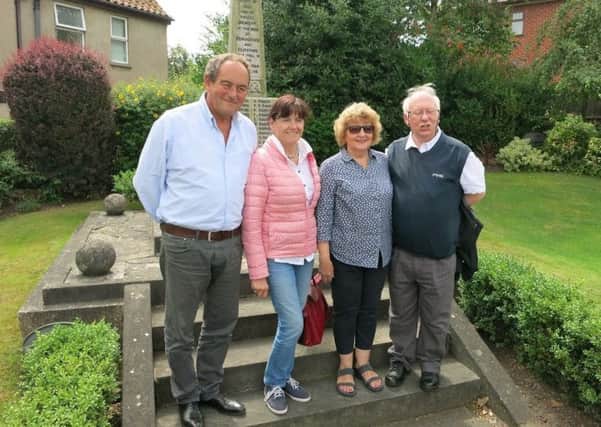 The Mayor of  Robiac Rochessadoule  Henri Chalvidan and his wife with Coun Celia Brookes and husband John  at Edwinstowe war memorial.