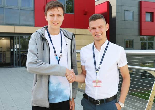 Nathan Jones (left) new Student's Union president at West Nottinghamshire College, with outgoing president Lewis Maskery