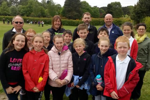 Berry Hill pupils with Green Flag judges at King George V Park in Mansfield