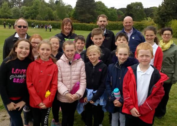 Berry Hill pupils with Green Flag judges at King George V Park in Mansfield