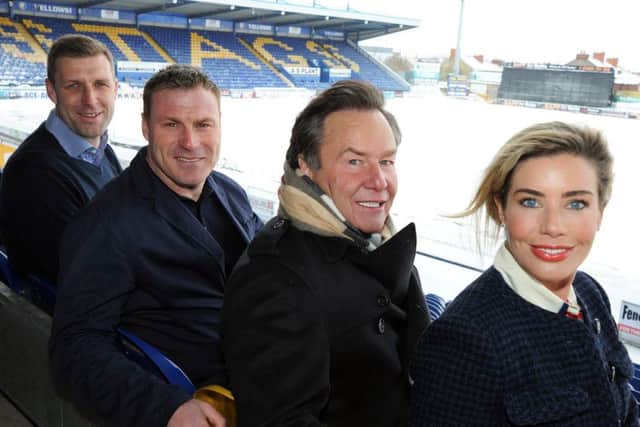 Mansfield Town owner, John Radford, with new manager David Flitcroft at the One Call Stadium press call on Thursday, also pictured are Caroline Radford the Chief Executive and new assistant manager Ben Futcher.