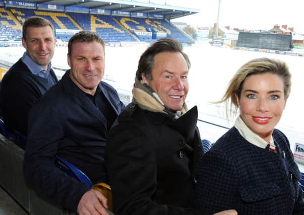 Mansfield Town owner, John Radford, with new manager David Flitcroft at the One Call Stadium press call on Thursday, also pictured are Caroline Radford the Chief Executive and new assistant manager Ben Futcher.