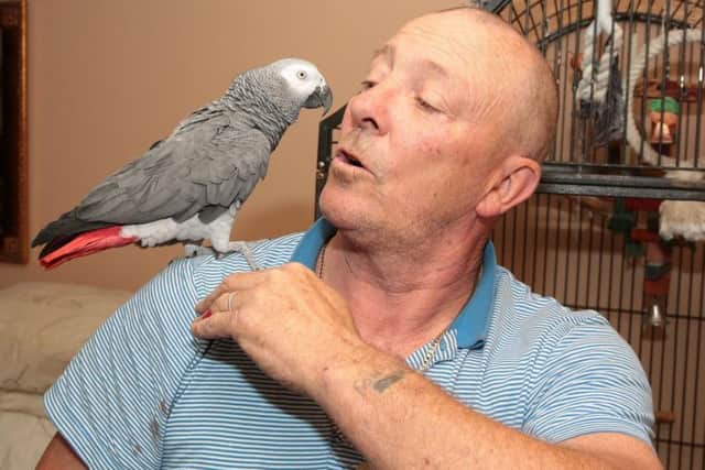 Chris Phelan with his parrot.